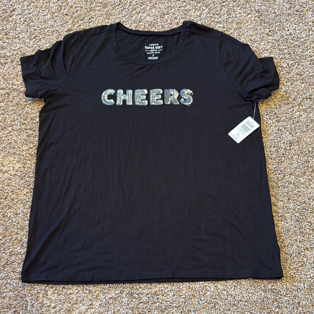 NWT Torrid Black Cheers Super Soft Knit T-shirt - Size 2